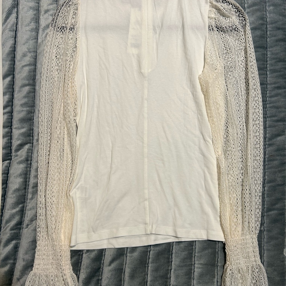 ME+EM Cream Ruffled Ribbed Long Sleeve Blouse - Picture 2 of 8